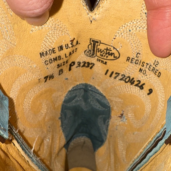 Justin Men Style 3237 Full Quill Ostrich Blue Western Boots 7.5B Right/8C Left - Picture 6 of 8